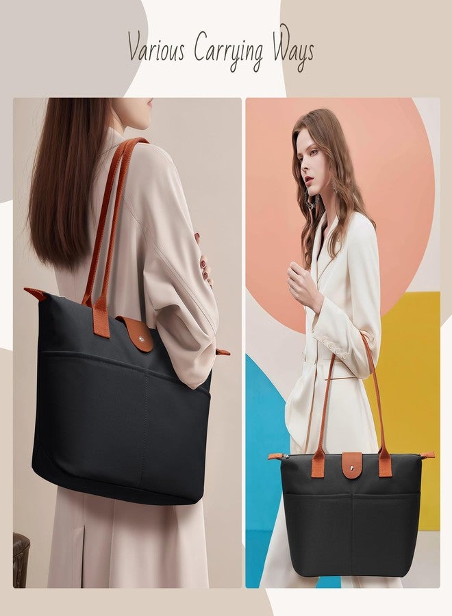 DIXEIGHT Nylon Tote Bag Women Zipper Shoulder Purse Large Hobo Top Handle Foldable Handbags for Work Travel Shopping, Black - Image 2